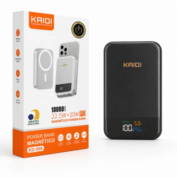 CARREGADOR PORTÁTIL MAGNÉTICO KAIDI KD998 10.000 MAH