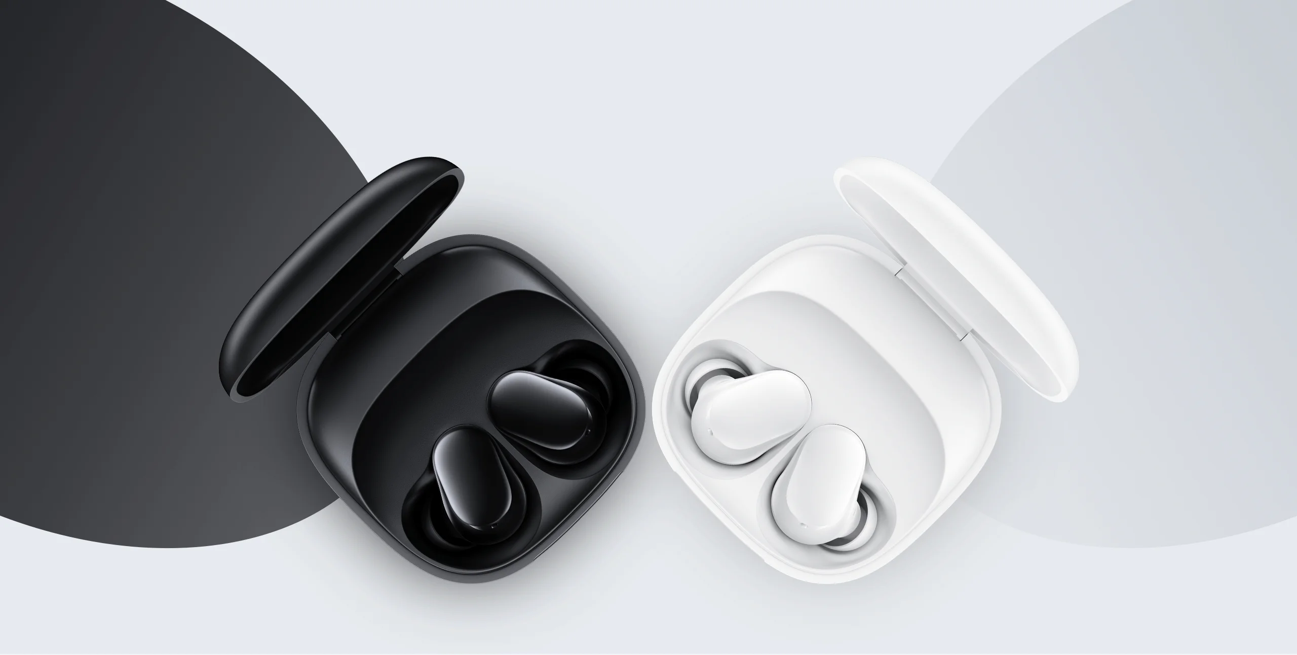 Estojos do Redmi Buds 6 Play preto e branco vistos de cima
