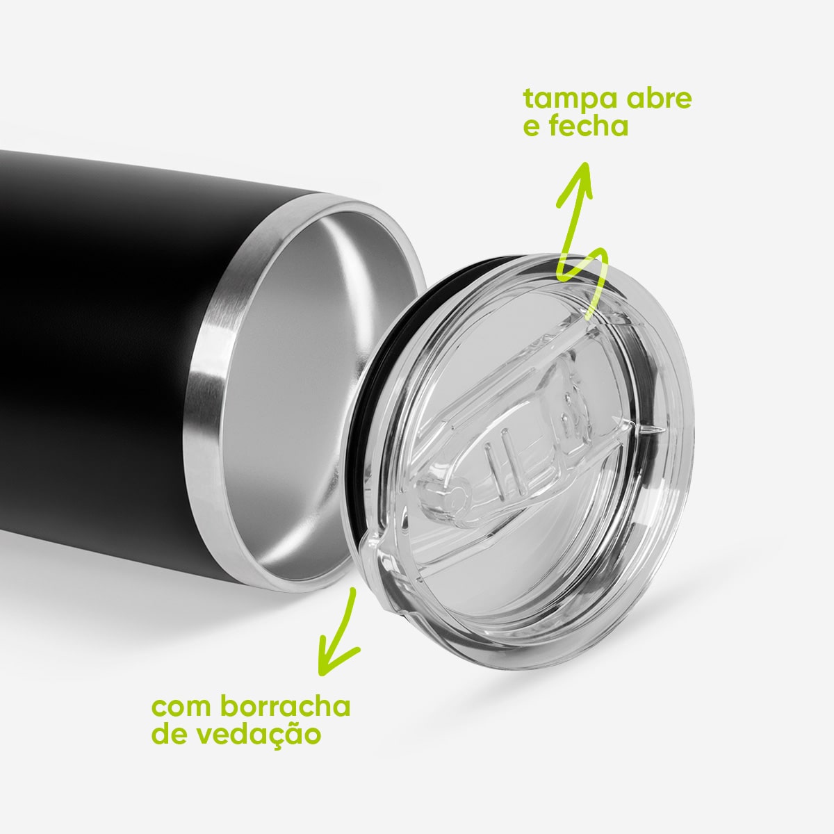 Copo Térmico Get Inox 600ml Preto - tampa vedacao