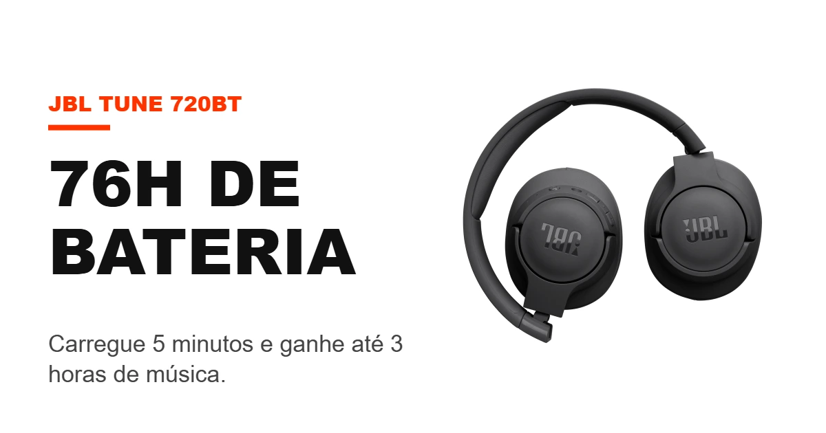 Fone JBL Tune 720BT com até 76 horas de bateria